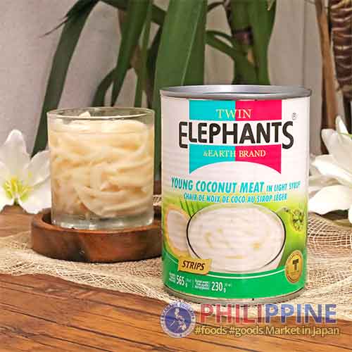 Twin Elephants Stripped Young Coconut Meat (Buko Kinayod) 565g